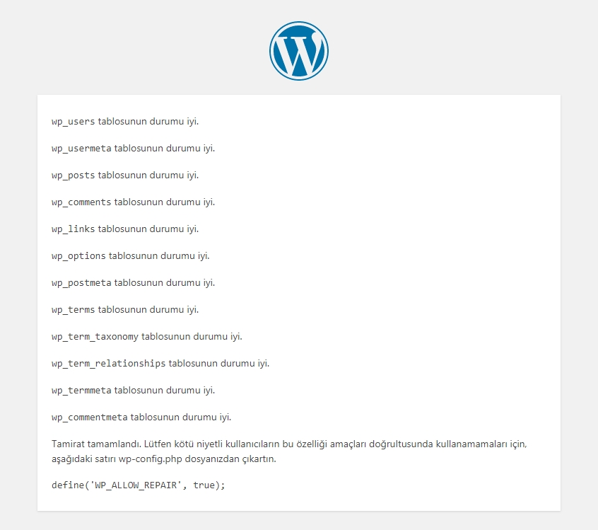 WordPress Sorunlu Tabloyu Onarma